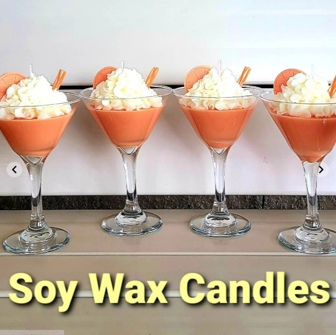 Martini Themed Soy Wax Candle - Orange - Hand Made - 12 oz