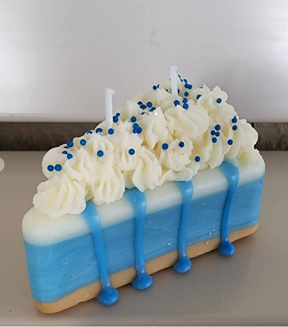 Blue Cake slice Candle 